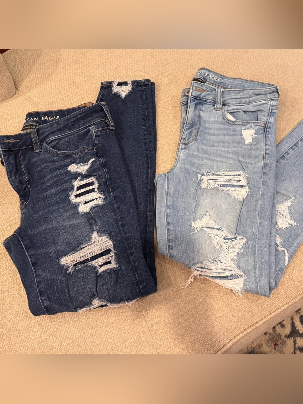 American Eagle Outfitters Skinny Distressed Jeans Dark Indigo &Light Blue-2 pair